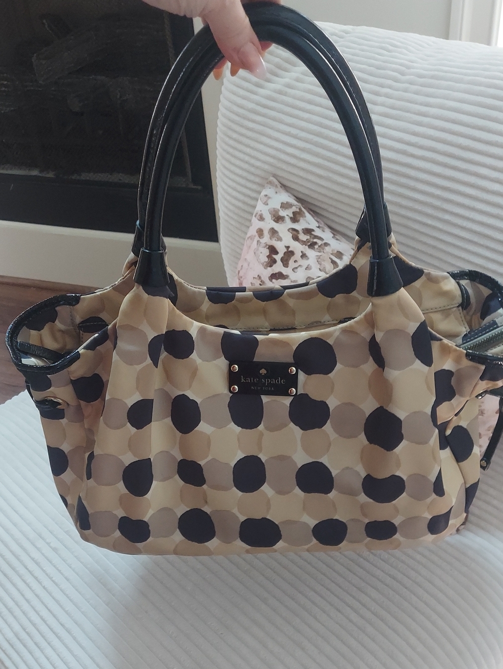 kate spade Beige and Black Polka Dot Tote. Storybook Lining